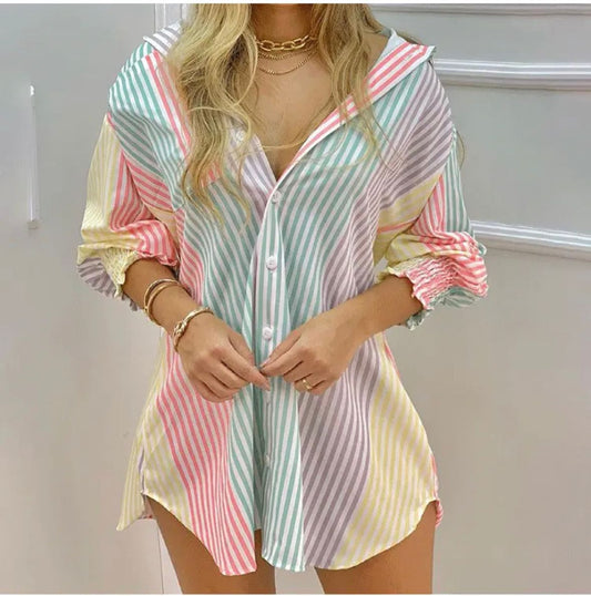 Camisón tipo vestido corto en rayas de colores